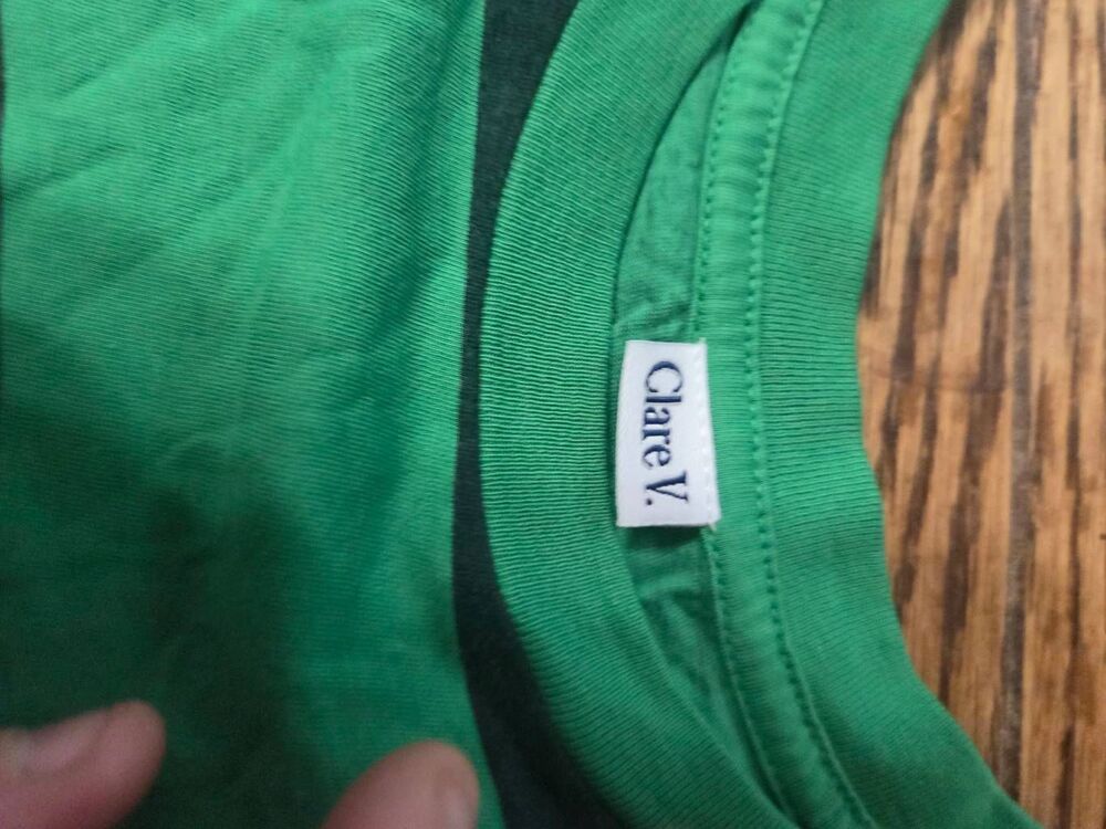 Clare V black&green striped classic tshirt sz S - Picture 2 of 4